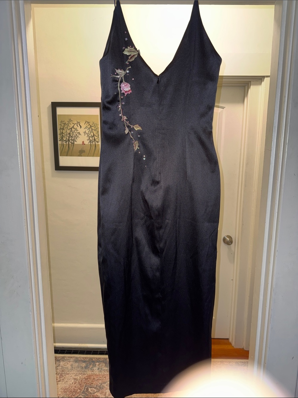 Black Floral-Embroidered Slip Dress - Women's - Picture 3 of 8
